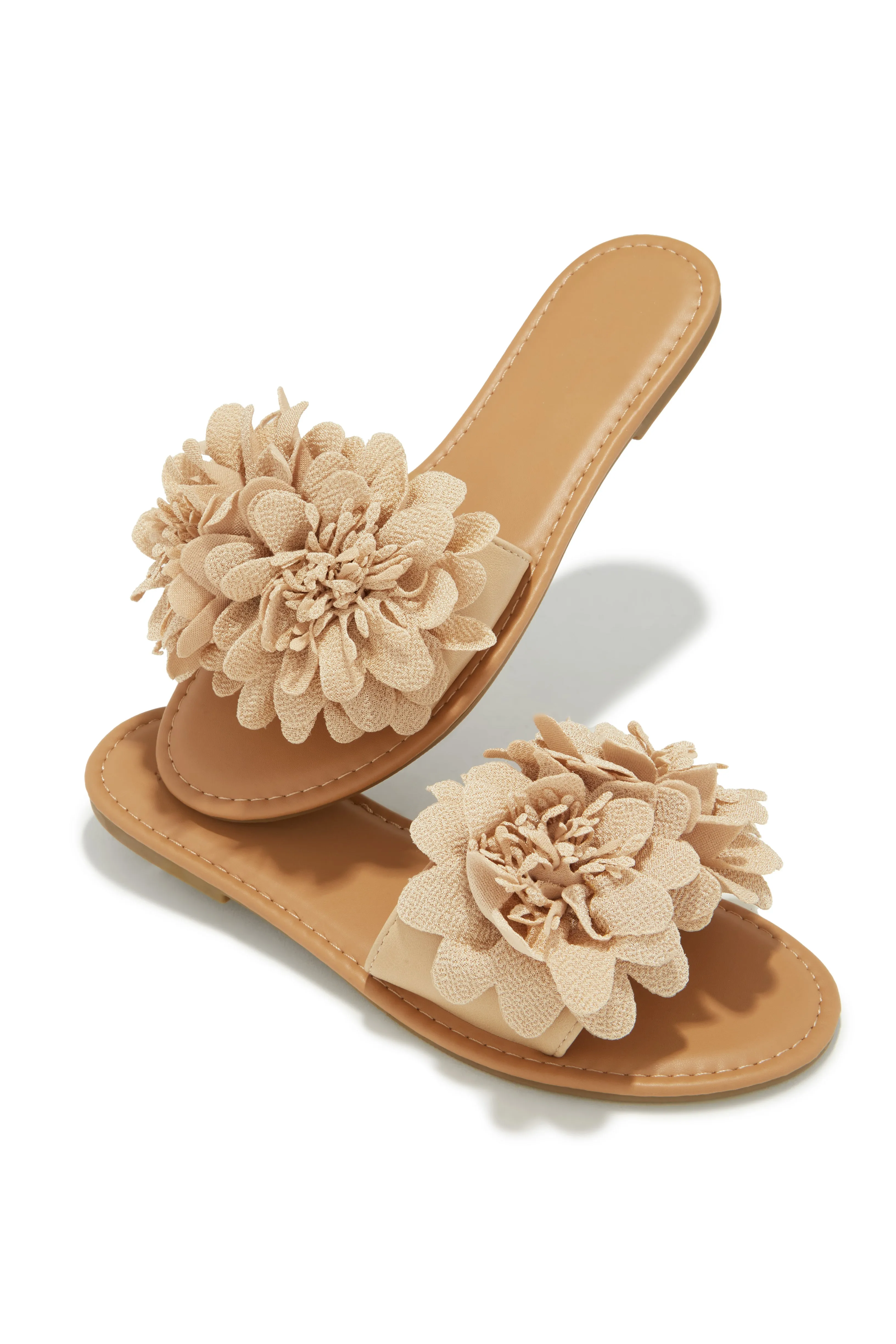 Analia Slip On Flower Sandals - Nude