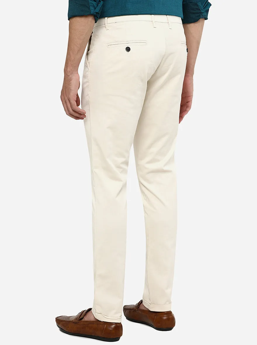 Cream Solid Neo Fit Casual Trouser | Greenfibre