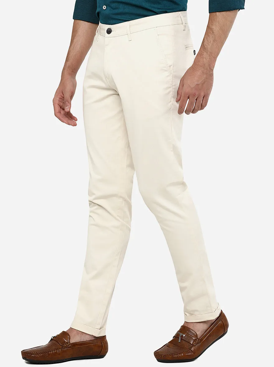 Cream Solid Neo Fit Casual Trouser | Greenfibre