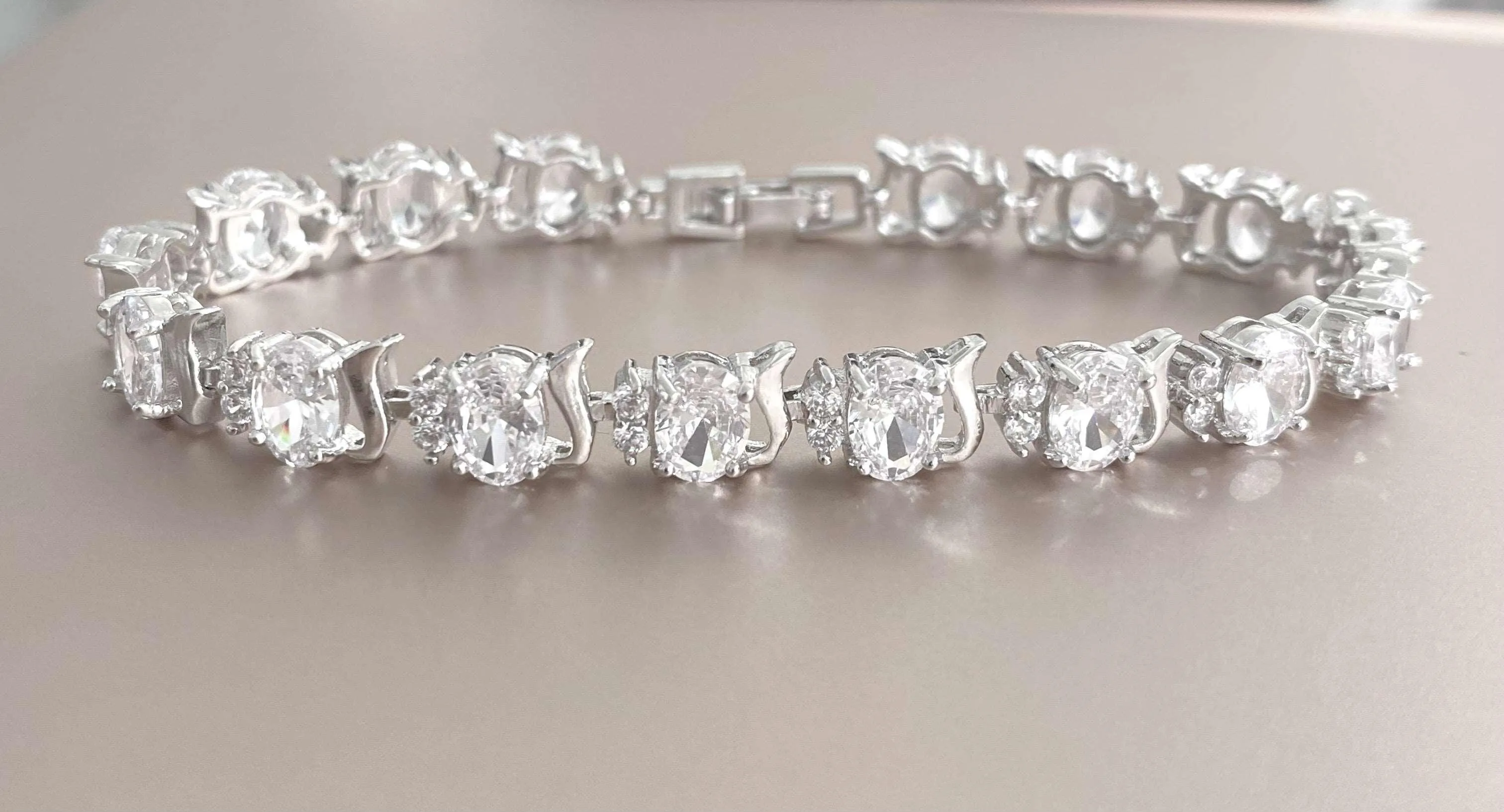 Cubic Zirconia Tennis Bracelets for Women with AAA  Cubic Zirconia Oval and Round Cut