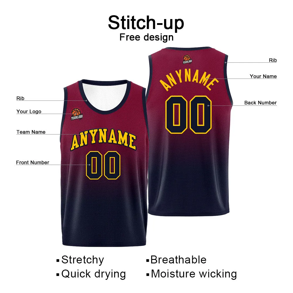 Custom Basketball Jersey Personalized Stitched Team Name Number Logo Burgundy&Black