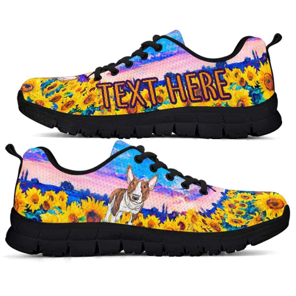 Custom Name Bull Terrier Sneaker, Bull Terrier Sunflower Sky Sneakers Running Shoes, Best Running Shoes