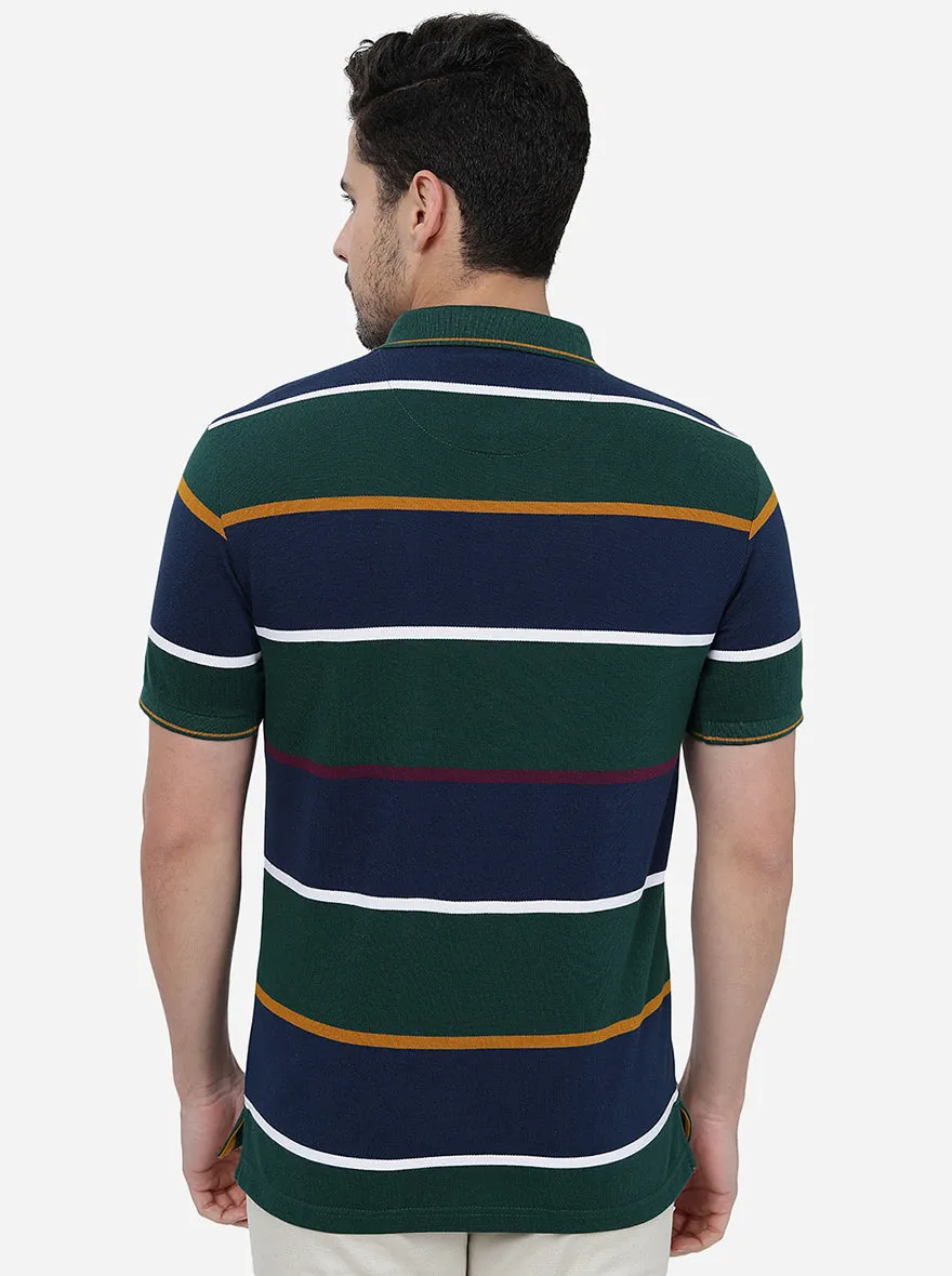 Green & Blue Striped Slim Fit Polo T-Shirt | JadeBlue