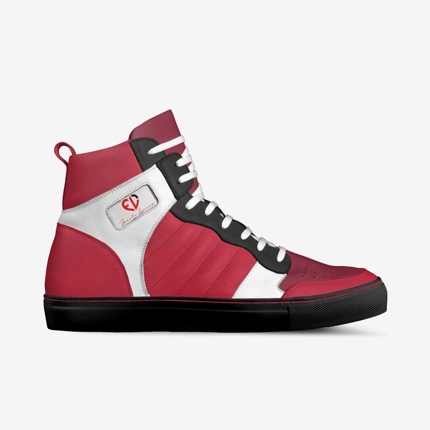 Haiti Retro Basketball By Frantz Lamour - Women's High Top Genuine Leather Lace Up Shoes - Black & Red