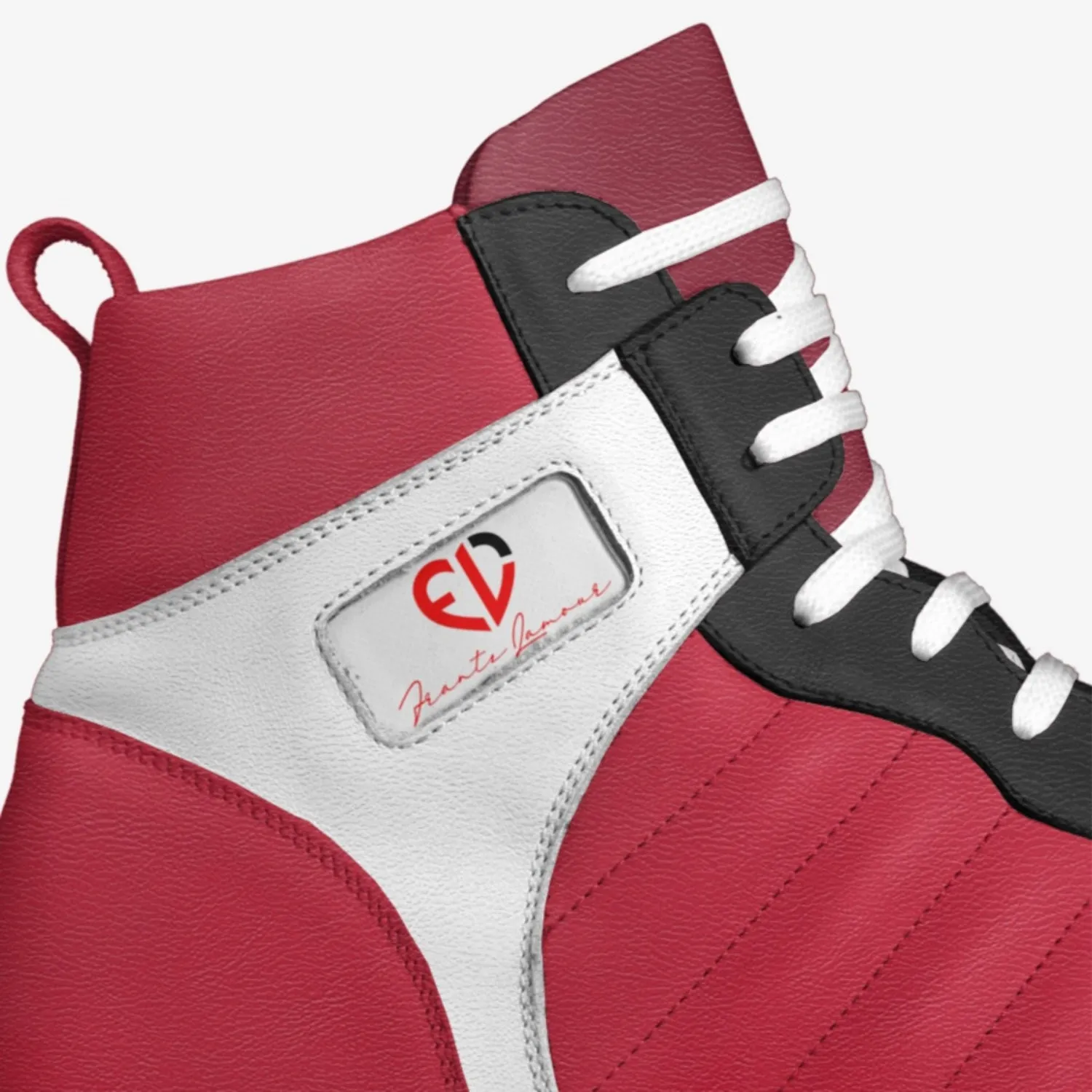 Haiti Retro Basketball By Frantz Lamour - Women's High Top Genuine Leather Lace Up Shoes - Black & Red