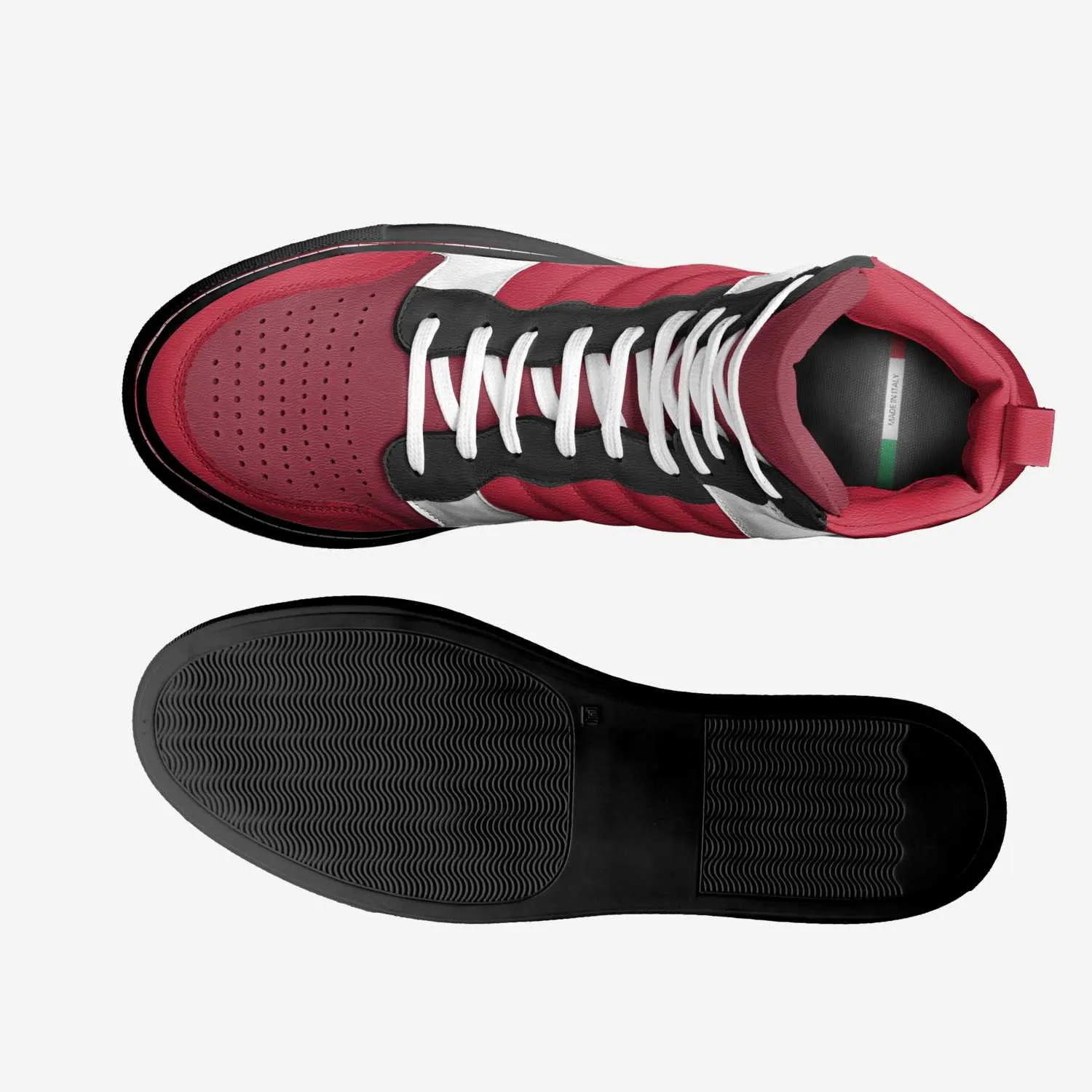 Haiti Retro Basketball By Frantz Lamour - Women's High Top Genuine Leather Lace Up Shoes - Black & Red