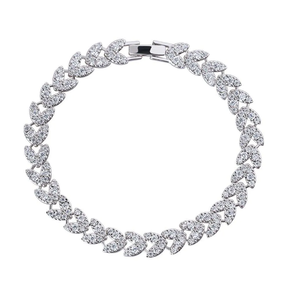 Heart CZ Tennis Bracelet with White Diamond Cubic Zirconia for Women