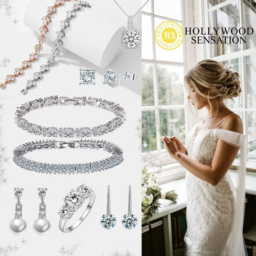 Heart CZ Tennis Bracelet with White Diamond Cubic Zirconia for Women