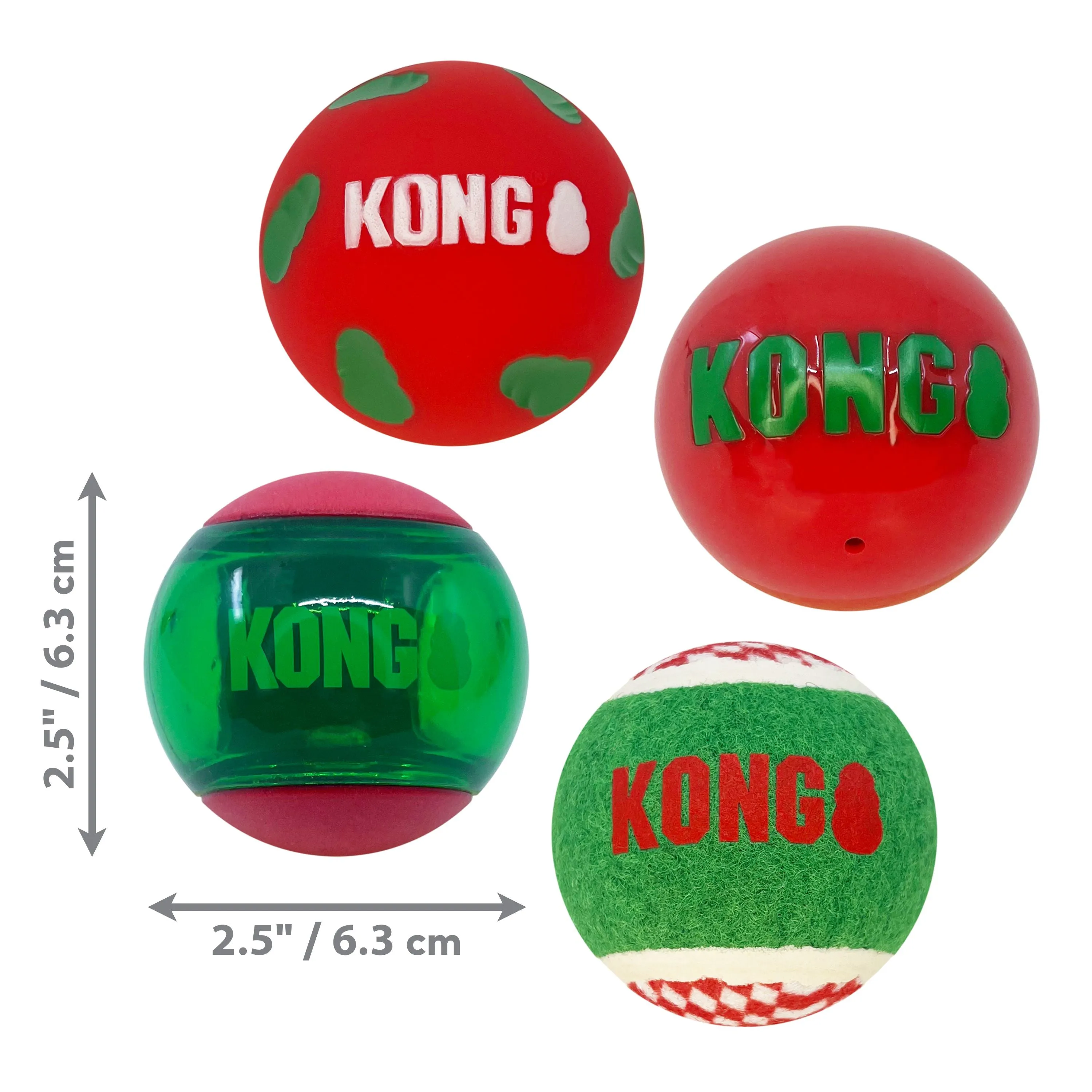 KONG Christmas Occasions Balls Medium 4 Pack Dog Toy