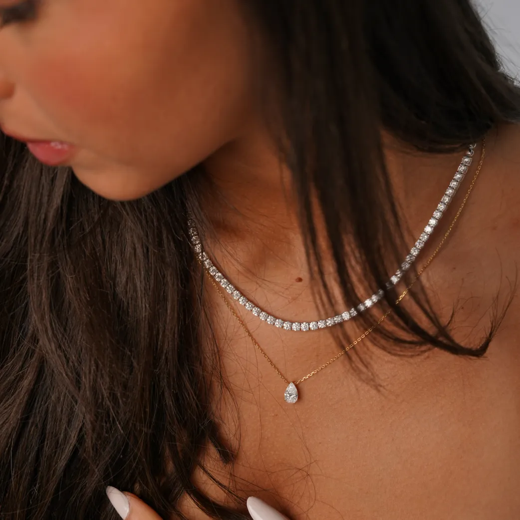 Lab Grown Diamond -Tennis Necklace Tiger Prong