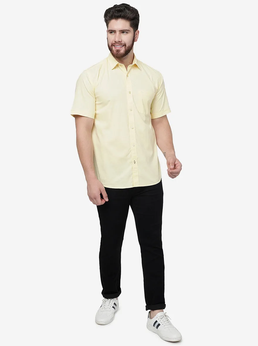 Lemon Solid Slim Fit Semi Casual Shirt | JadeBlue