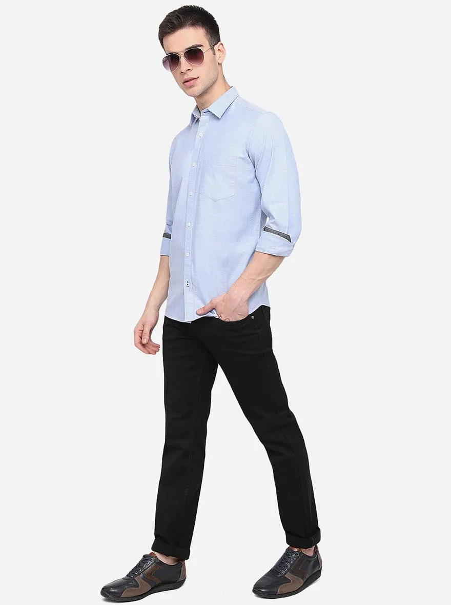 Light Blue Solid Slim Fit Semi Casual Shirt | Greenfibre