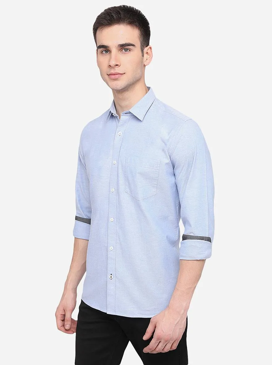 Light Blue Solid Slim Fit Semi Casual Shirt | Greenfibre