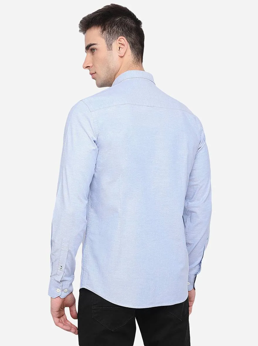 Light Blue Solid Slim Fit Semi Casual Shirt | Greenfibre