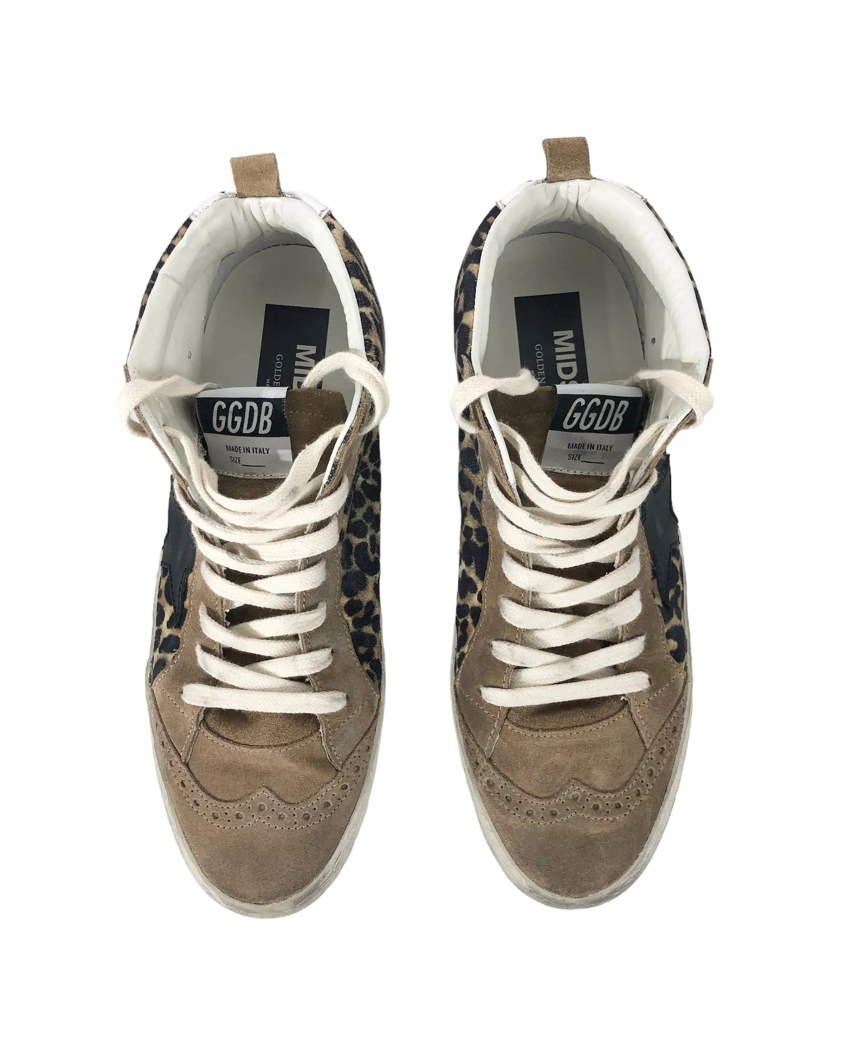 Mid Star Leo Golden Star Printed Leather Distressed Sneakers | Size 8.5/9