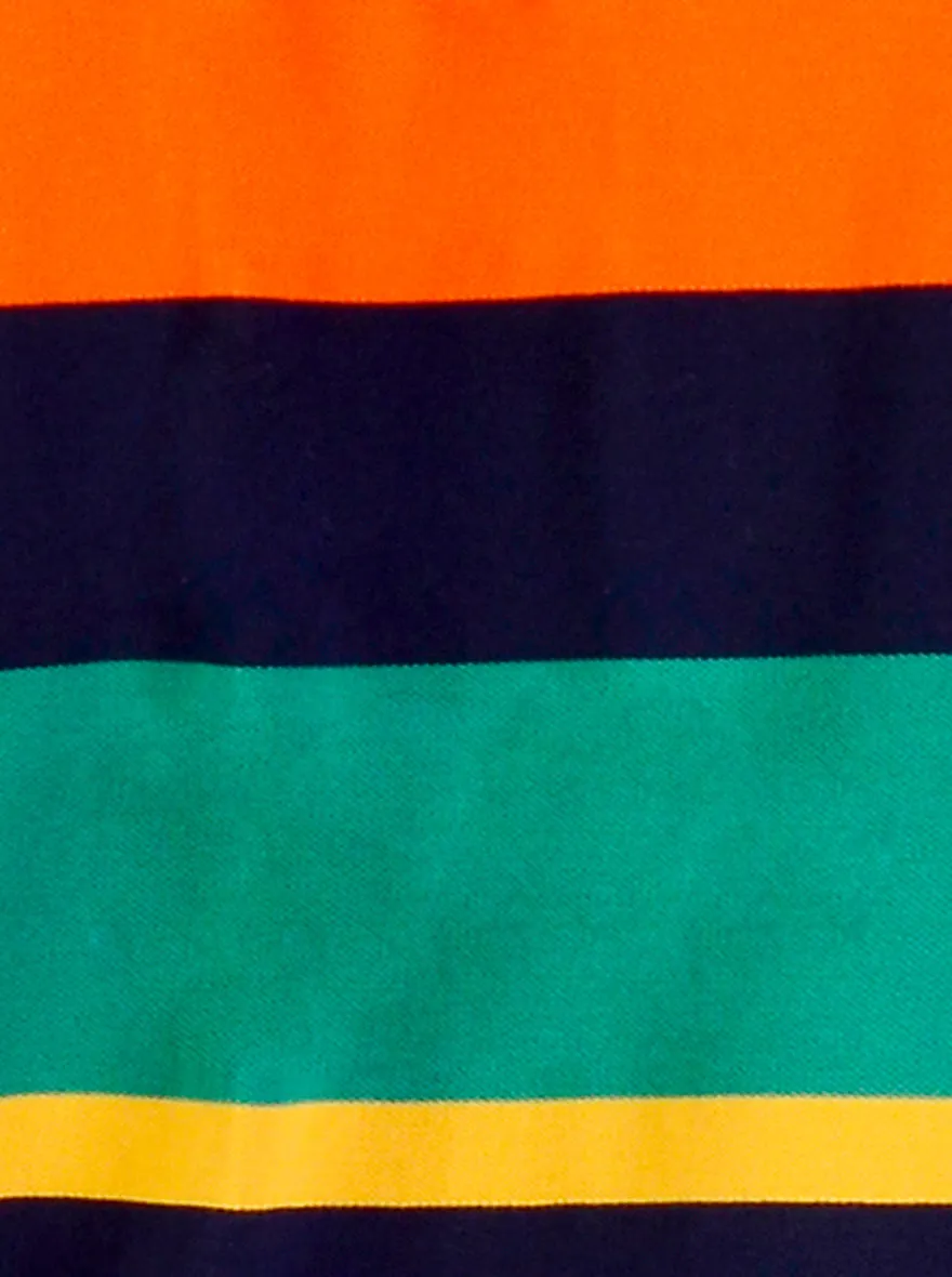 Orange & Green Striped Slim Fit Polo T-shirt | Greenfibre