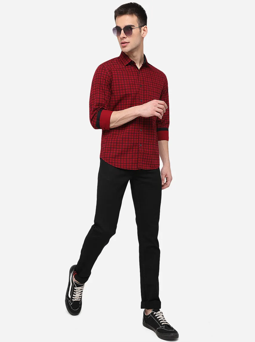 Rumba Red Checked Slim Fit Casual Shirt | Greenfibre