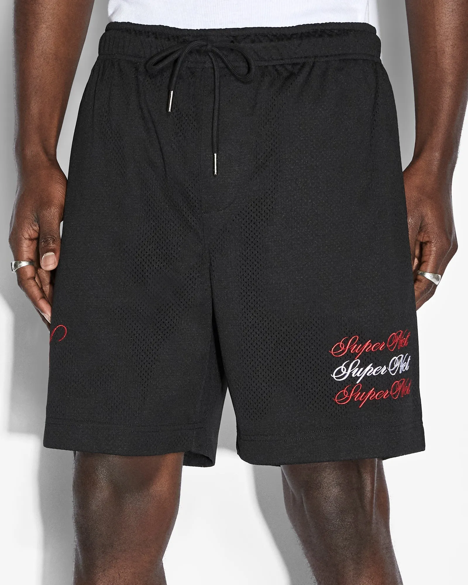 SCRIPTED MESH SHORT BLACK