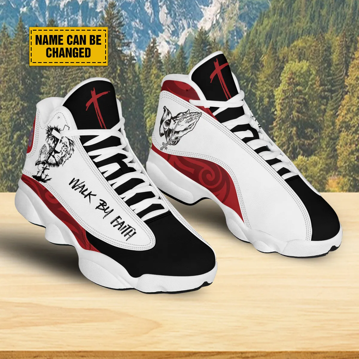 Teesdily | Personalized Jesus Christ Basketball Shoes, Walk By Faith Running Shoes, God Prayers Custom Gifts Unisex Basketball Shoes