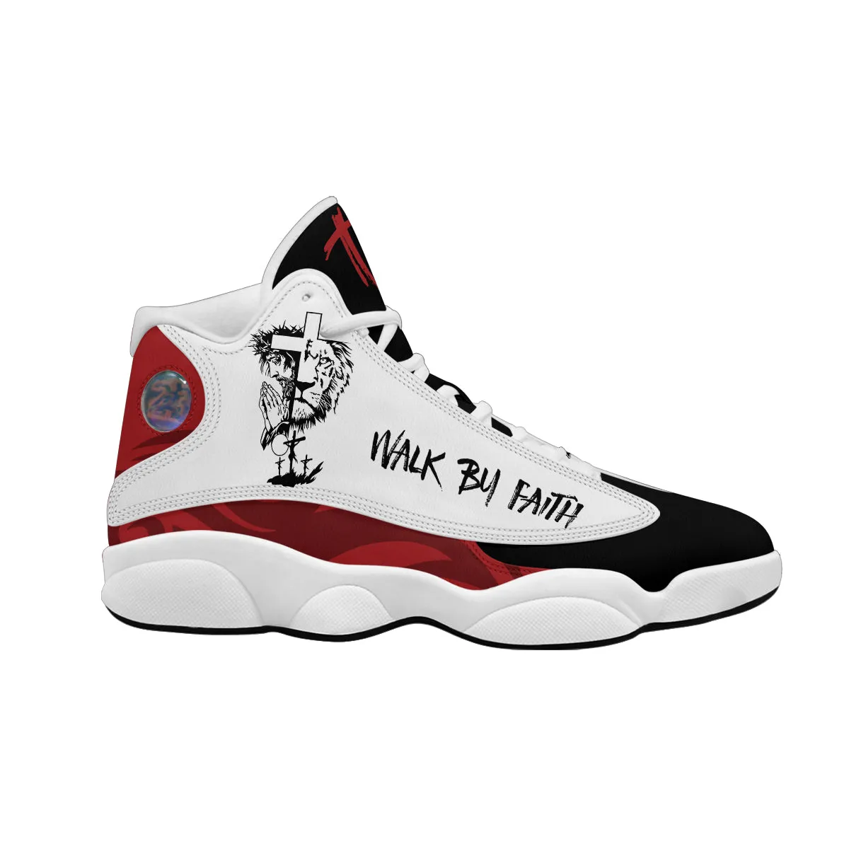 Teesdily | Personalized Jesus Christ Basketball Shoes, Walk By Faith Running Shoes, God Prayers Custom Gifts Unisex Basketball Shoes